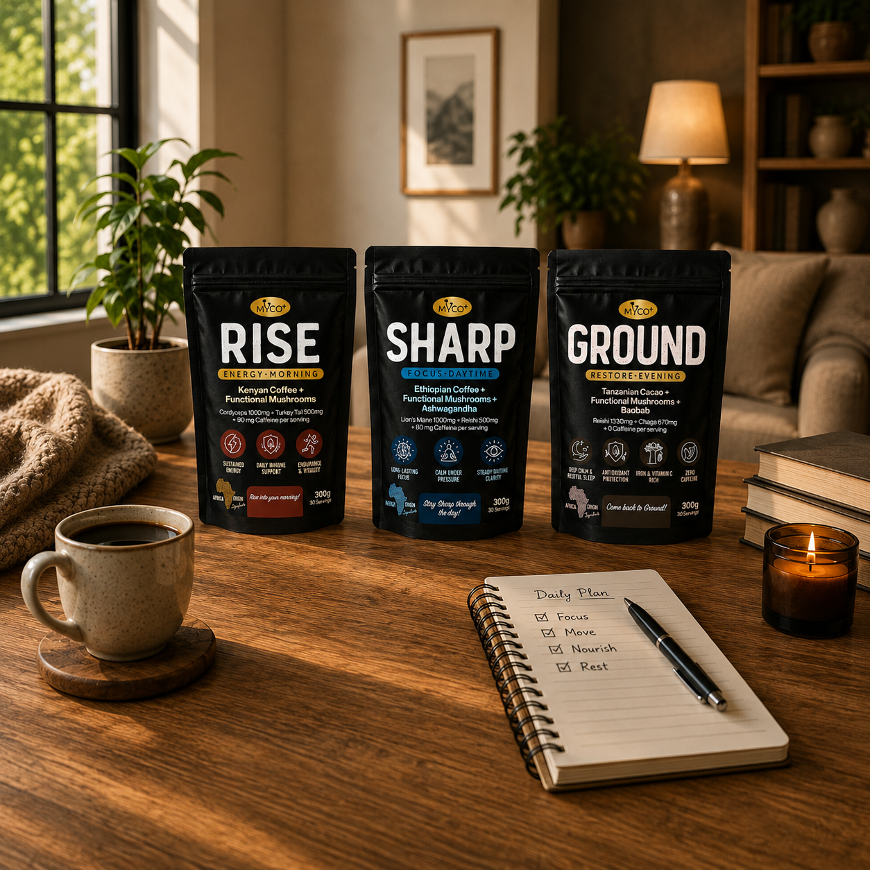 Myco+ Daily Ritual Bundle — RISE + SHARP + GROUND
