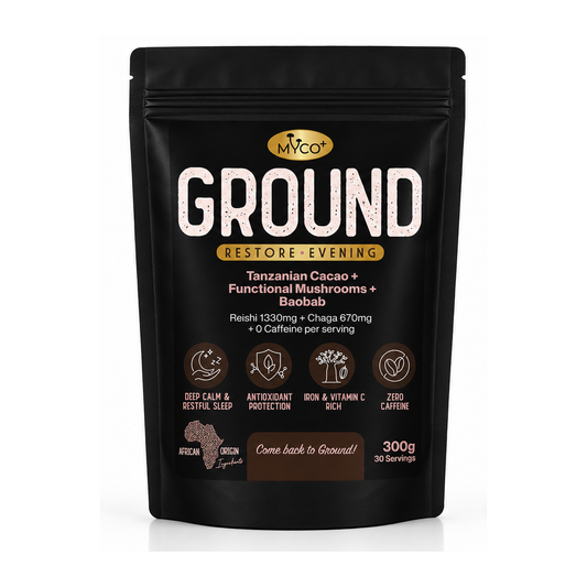 Myco+ GROUND Mushroom Cacao — Reishi + Chaga, Caffeine-Free