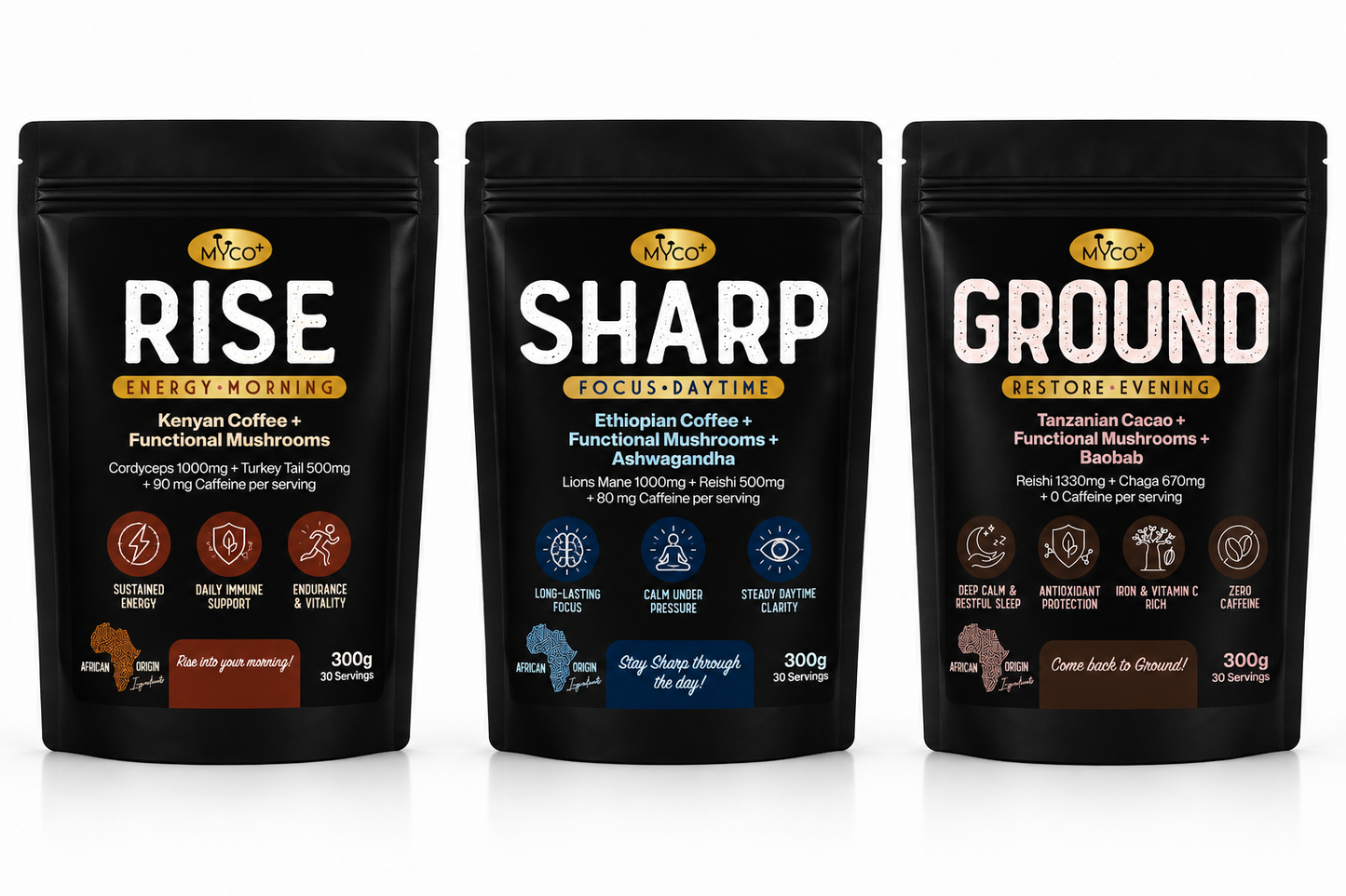 Myco+ Daily Ritual Bundle — RISE + SHARP + GROUND